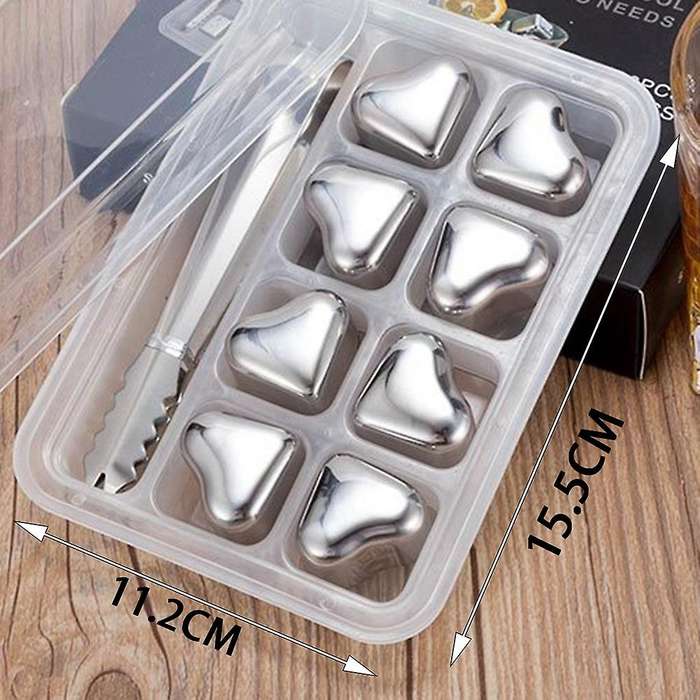Whiskey Stones Gift Set Heart Shape Whiskey Rock Reusable Chilling Stone Stainless Steel Ice Cube