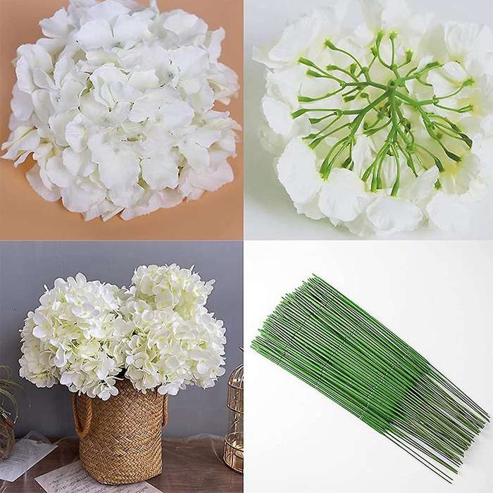 White Hydrangea Silk Flowers Heads Pack Of 20 Hydrangea Flowers Artificial with Stems for Wedding