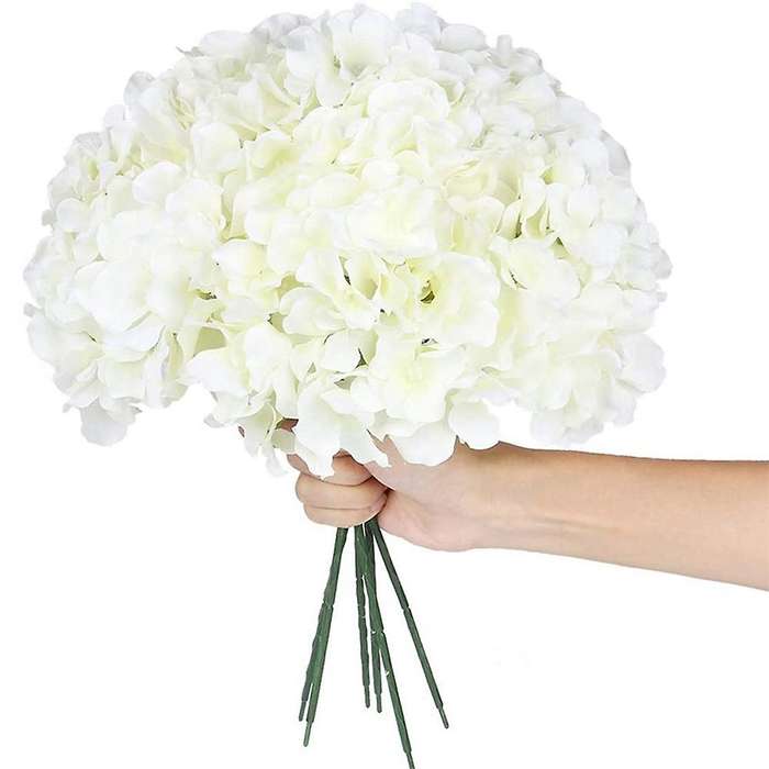 White Hydrangea Silk Flowers Heads Pack Of 20 Hydrangea Flowers Artificial with Stems for Wedding