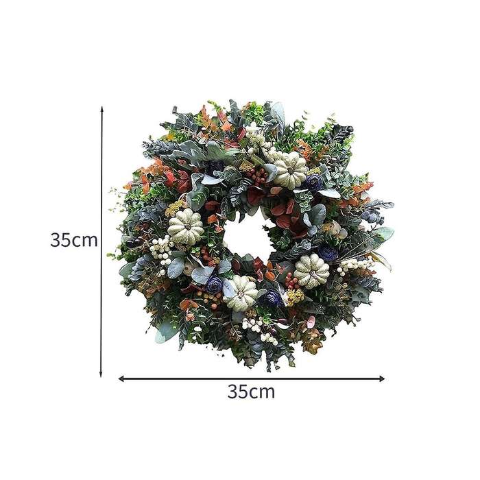 White Pumpkins Ranunculus Wreath Fall Decor for Front Door, Handmade Hydrangea Big White Pumpkin Wre