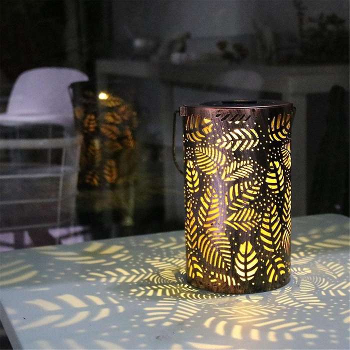White Tree Trunk Solar Hollow Light Iron Pattern Projection Light Outdoor Courtyard Garden Decorativ