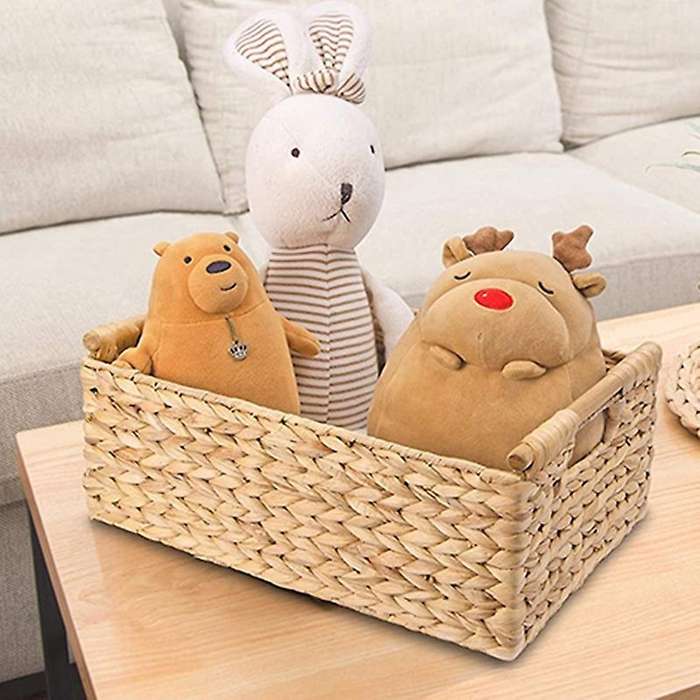 Wicker Basket Rectangular with Wooden Handles for Shelves,water Hyacinth Basket Storage,natural Bas