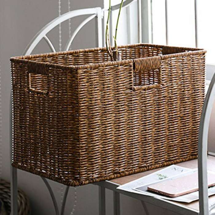 Wicker Storage Basket Rattan Woven Shelf Storage Basket Stackable Shelf Organizer Basket with Handle
