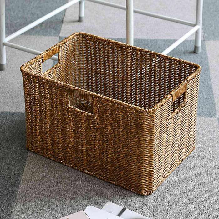 Wicker Storage Basket Rattan Woven Shelf Storage Basket Stackable Shelf Organizer Basket with Handle
