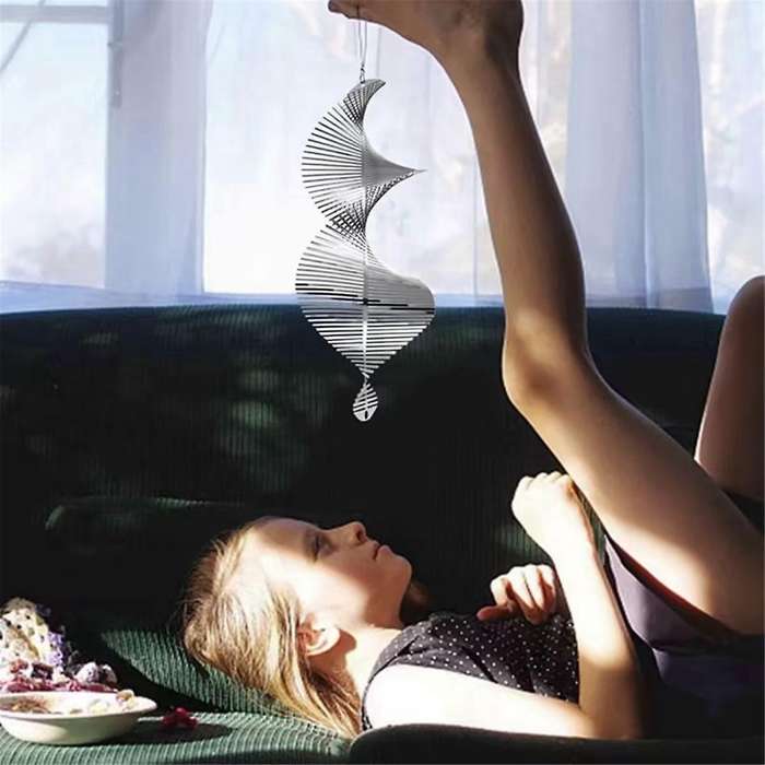Wind Spinners 3D Hanging Wind Spinner Stainless Steel Metal Sculptures Decorations, Heliciform Wind