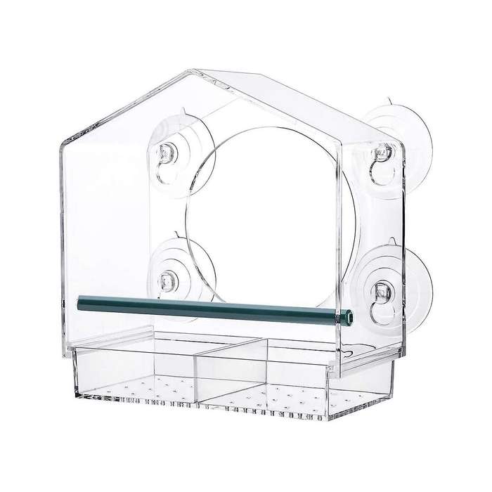 Window Bird Feeders with Strong Suction Cups, Clear for Outside,bird House with 2 Compartment Remov
