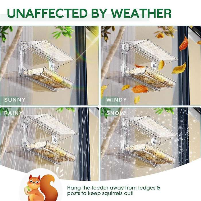 Window Bird Feeder for Outdoors, Clear Bird Feeders Window Mounted with Strong Suction Cups, Transp