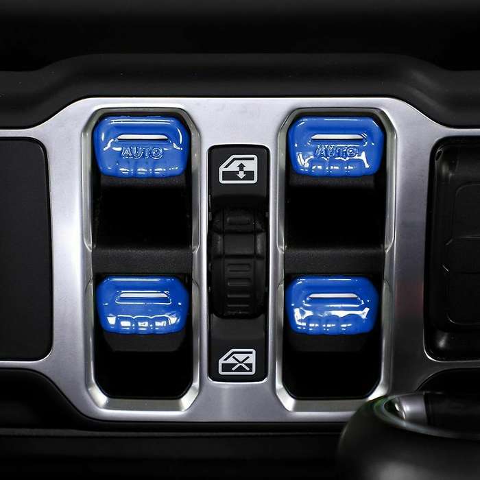 Window Lift Switch Adjust Button Cover Trim ABS Interior Accessories for JL JT 2018-2021 (Blue)