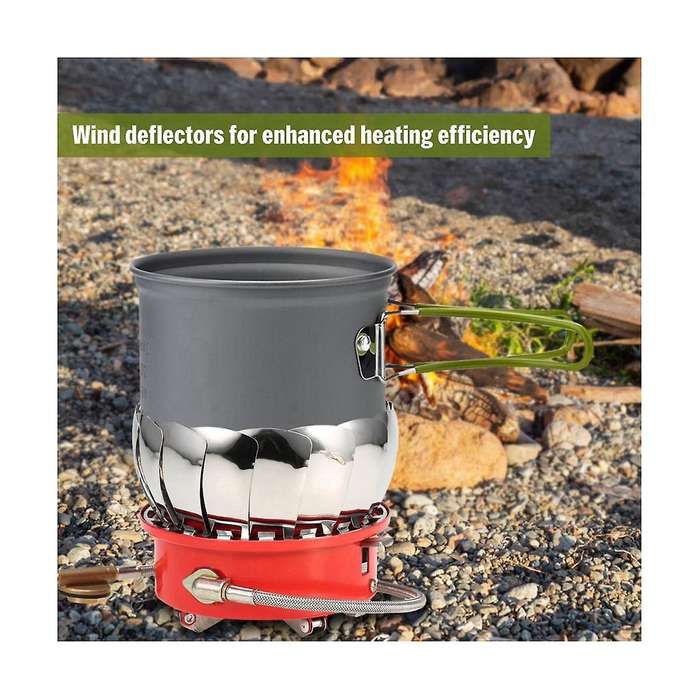 Windproof Piezo Ignition Lotus Gas Stove Outdoor Cooking Gas Burner Cookware with Adapter for Campin