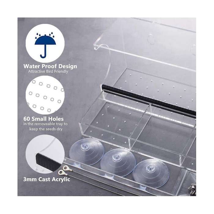 Window Weatherproof Outdoor Suction Cup Hanger Window with 3 Section Tray and Roof Cover