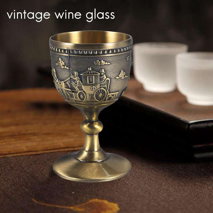 Wine Cup Small Goblet Household Copper Wine Glass Carving Pattern