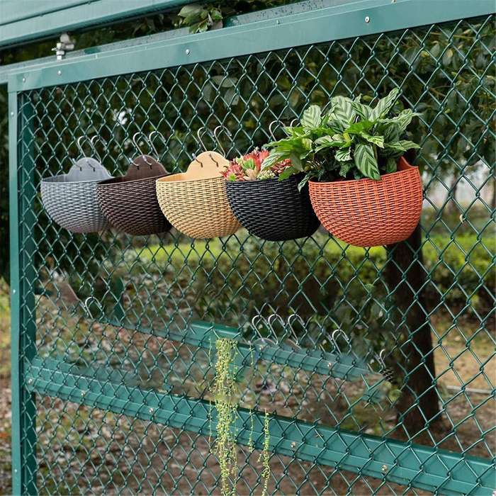 Wine Red Wall Flower Pots Wall-Mounted Flower Pots Semi-Circular Fence Flower Pots with Drainage Hoo