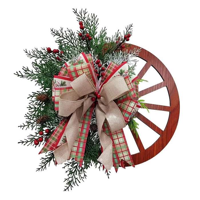 Winter Wreath Wagon Wheel Wreath Farmhouse Front Door Christmas Wreath Decorative Red Wagon Wheel W