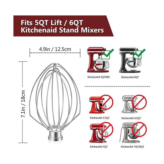Wire Whip for Stand Mixer 5QT Lift and 6QT, Whisk Attachment, Stainless Steel Egg Cream Stirrer