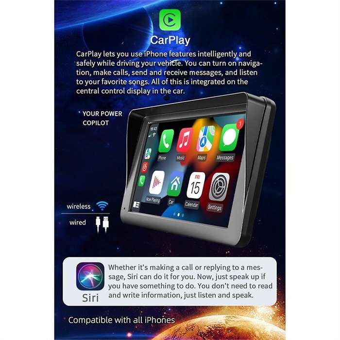 Wireless Carplay & Android Auto Car Stereo, Portable 7 Inch Touch Screen Navigation Audio Car Radio