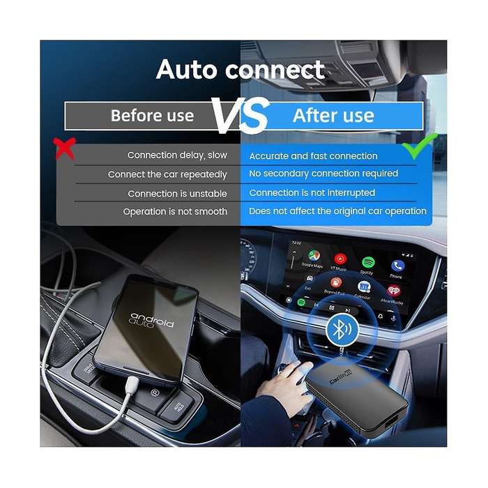 Wireless Carplay Adapter Auto Smart Ai Box Plug and Play WiFi BT Auto Connect for Wired Android Auto