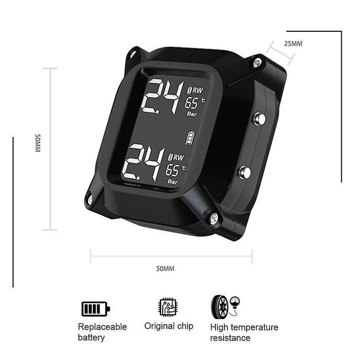 Wireless Motorcycle TPMS Tire Pressure Monitoring System Solar External LCD Display Temperature Moni