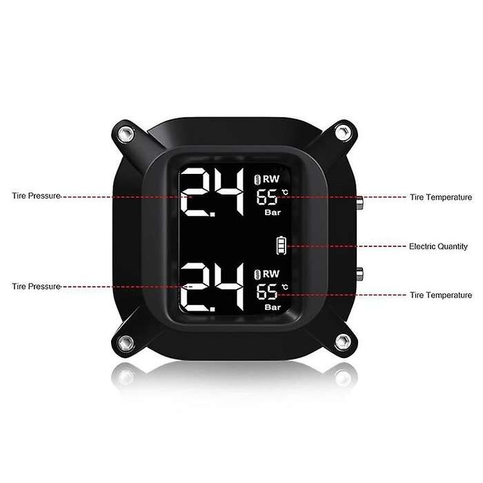 Wireless Motorcycle TPMS Tire Pressure Monitoring System Solar External LCD Display Temperature Moni