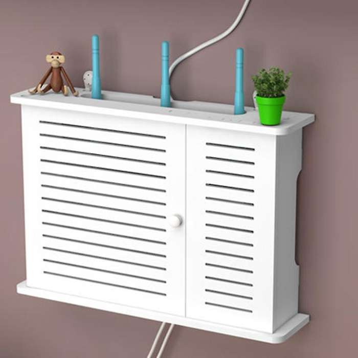 Wireless Wifi Router Storage Boxes Wooden Box Cable Plus Wire Bracket Wall Hanging Plug Board Shelf