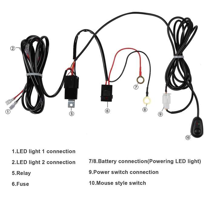 Wiring Harness Kit Fuse Relay Switch 40A 12V for LED Work Driving Light HID Bar