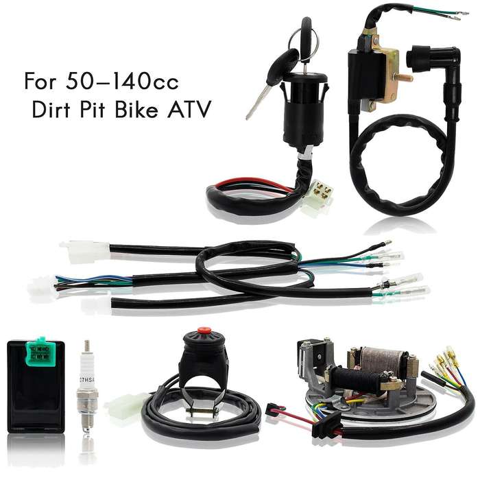 Wiring Harness Loom Ignition Coil CDI Stator Ignition Switch Set for 50-140Cc Dirt Pit Bike ATV