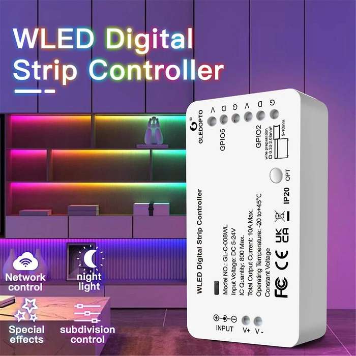 WLED RGB RGBW Digital Strip Controller Supports WS2811 SK6812 SM16703P WS2812B APP Web MQTT and Home
