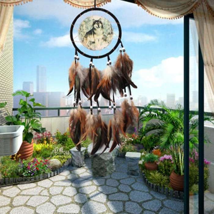 Wolf Totem Dream Catcher Gift Handmade Dream Catcher Net with Feathers Wall Hanging Ornament for Ho