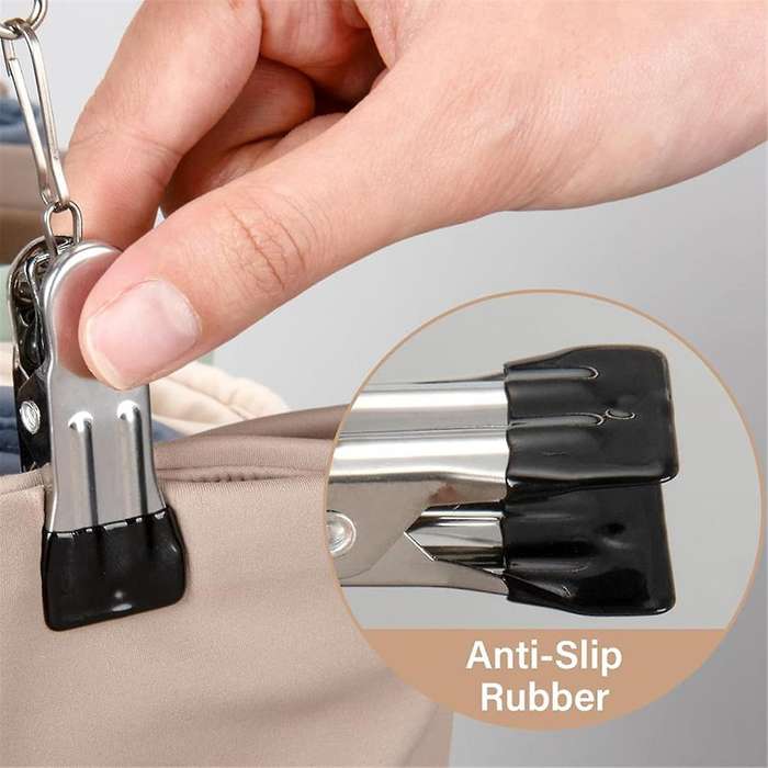 Wood Hanger for Pants, Wooden Pants Hangers with 12 Nonslip Clips, Set of 2 Legging Organizer for Cl