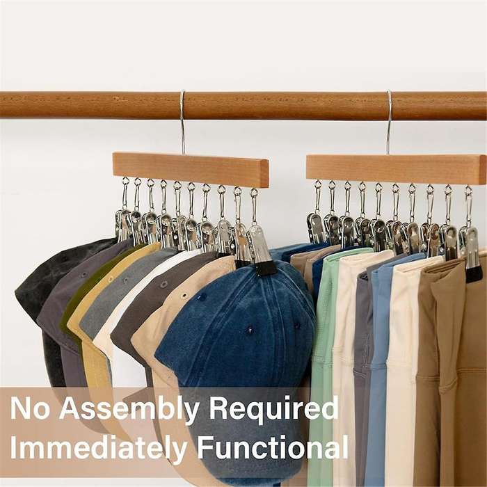 Wood Hanger for Pants, Wooden Pants Hangers with 12 Nonslip Clips, Set of 2 Legging Organizer for Cl