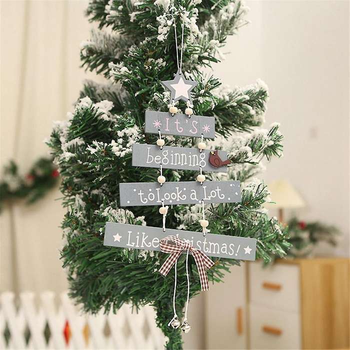 Wooden , Christmas Tree Shape Ornaments with Bell Wall Decor Sign Wall Art Crafts