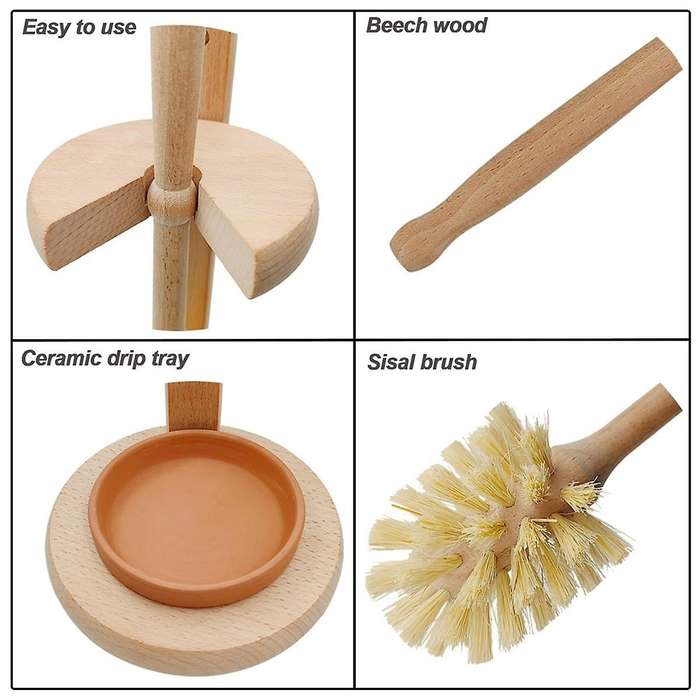 Wood Toilet Brush and Holder Set, Wood Toilet Bowl Cleaner Brush for Bathroom, Toilet Scrubber with