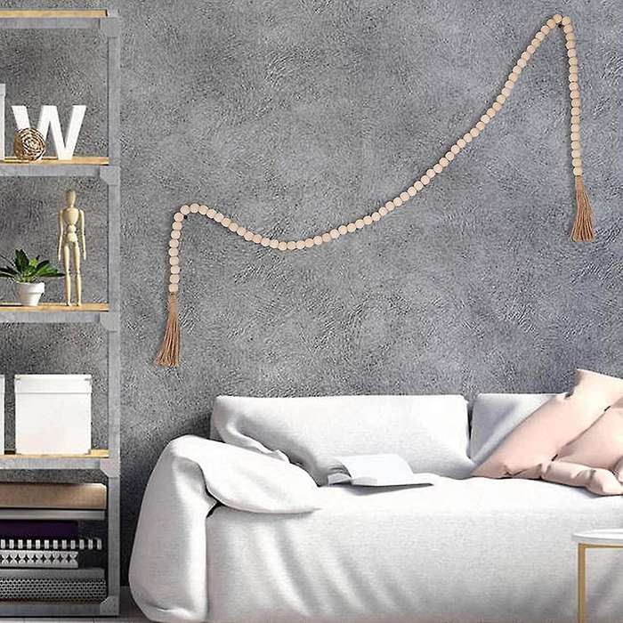 Wooden Beaded Wreath with Tassels Farmhouse Decoration Bohemian Home Decoration Natural Handmade Woo