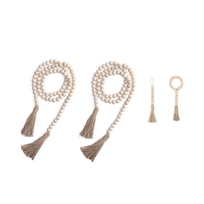 Wooden Beads Decor Set - Wood Chain Link Decoration, Rustic & Natural Wood Bead Garlands with Tasse