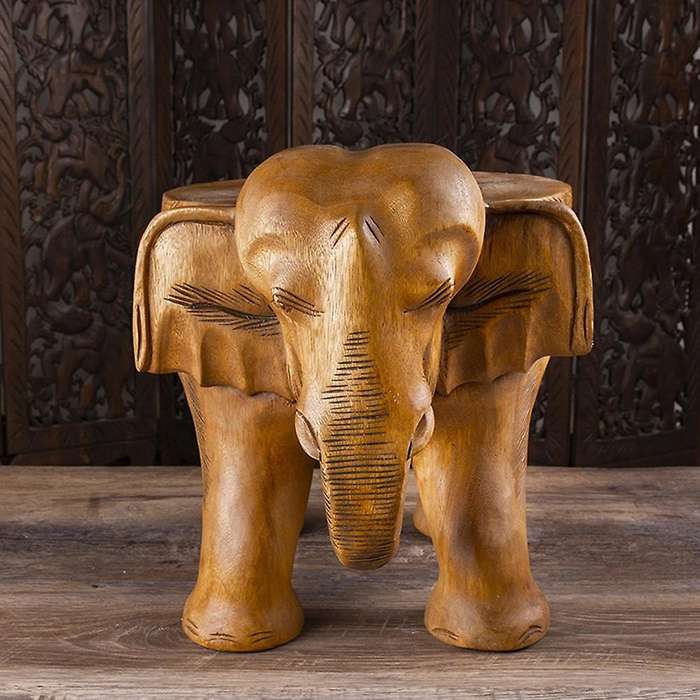 Wooden Handmade Elephant Shape Decorative Stool Natural Multi Color Side Elephant Table for Home Dec