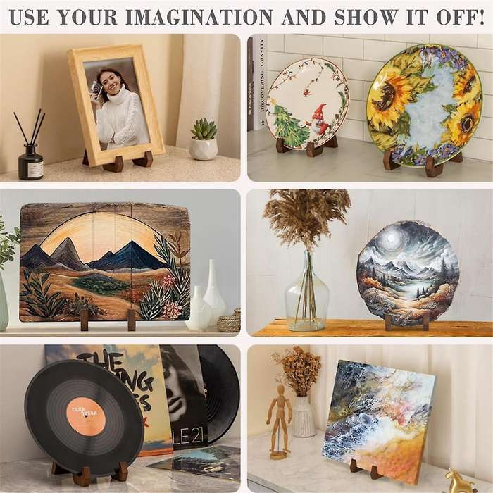 Wooden Plate Holder Display Stand, 3 Pack 6 Inch Decorative Picture Frame Photo Stand for Decorative