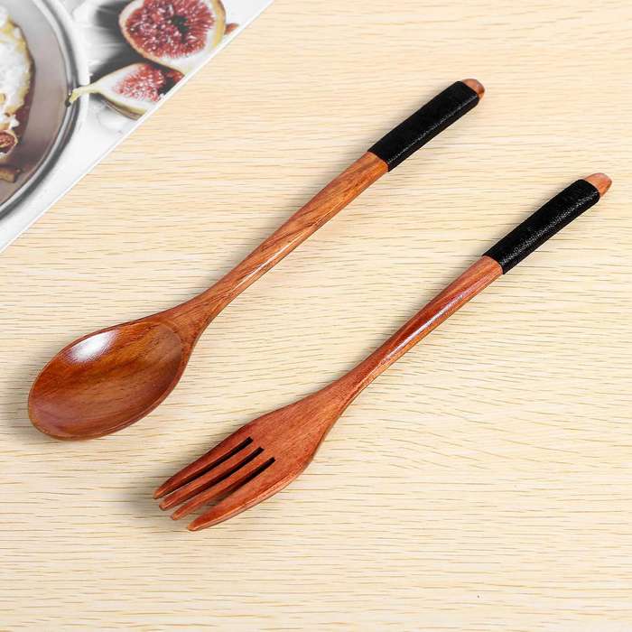 Wooden Spoons Forks Set Japanese Style Wooden Utensils Set for Eating Wood Set Reusable (Black ,10
