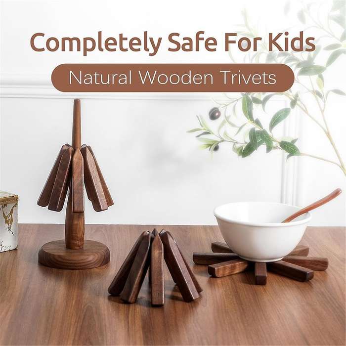Wooden Trivets for Hot Dishes Tree Shape Trivet Set Coaster for Teapot Hot Pots (black Walnut)