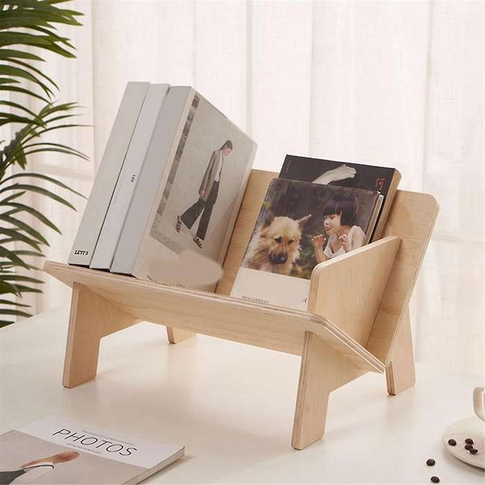 Wooden Tilted Tabletop Bookshelf Kids Bookcase Rustic Desktop Storage Organizer Display Bookshelf