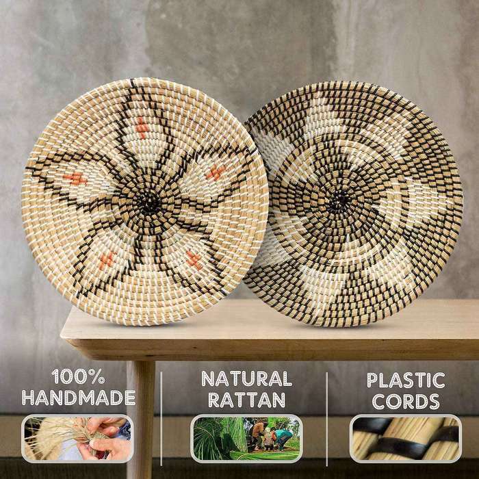 Woven Basket Wall Decor Set Rattan Wall Decor Wicker Wall Art Woven Fruit Basket Seagrass Decorative