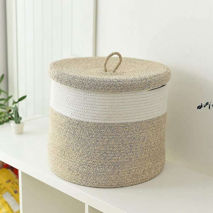 Woven Rope Basket with Lid Cotton Rope Woven Baskets for Organizing Large Laundry Baskets Hamper Bas