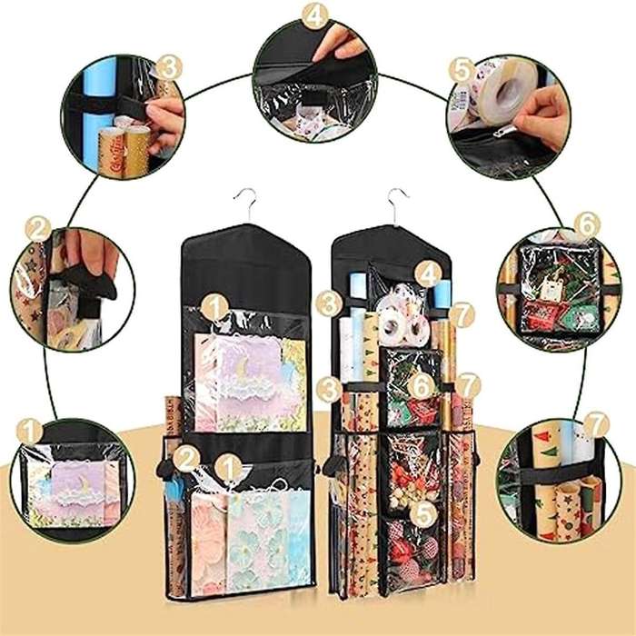 Wrapping Paper Storage, Gift Wrap Organizer Holder Double-sided Hanging Gift Bag Storage Organizer
