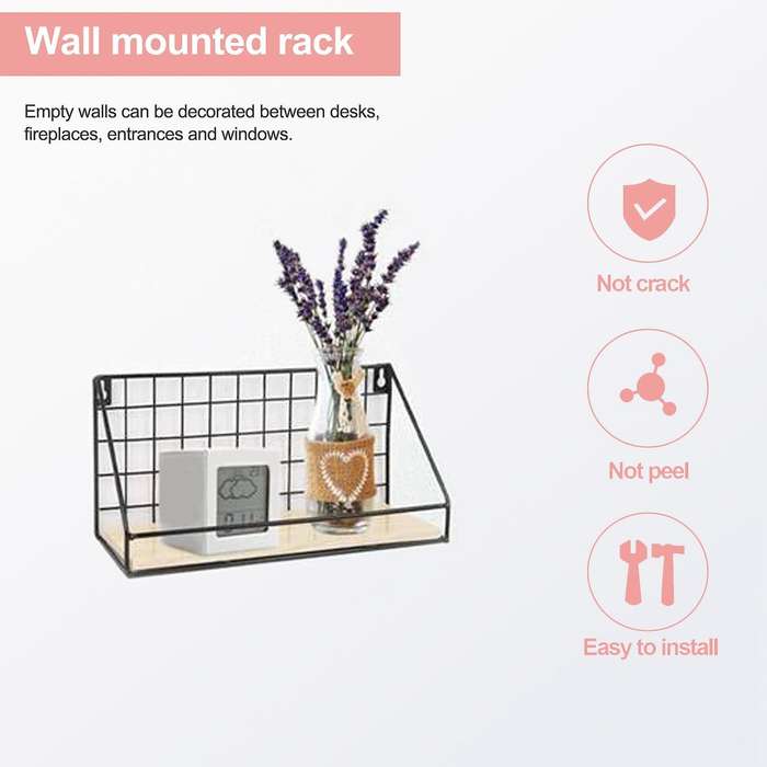 Wrought Iron Floating Shelves Wall Mounted Storage Rack Bedroom Wall Shelf Punch-Free Rack