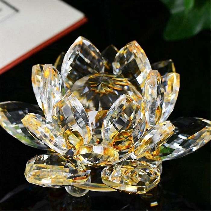 Yellow Crystal Flower Ornaments Crystal Lotus Interior Decoration Crystal Glass Lotus Ornaments (Lar