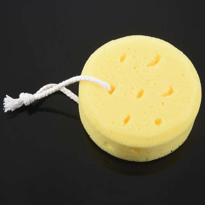 Yellow Round Bath Body Shower Soft Sponge W Hanging Loop
