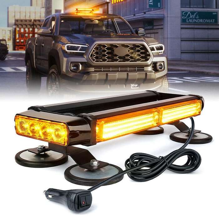 Yellow/Amber Rooftop COB LED Strobe Flashing Light Bar Double Side Emergency Hazard Warning Beacon L