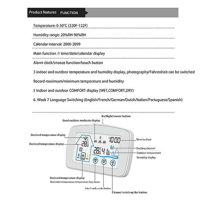 YJ-5003 Press Screen Weather Station Thermometer Indoor Outdoor Sensor Transmitter Temperature Humid