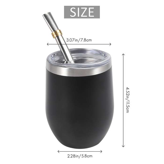 Yerba Mate Gourd Tea Cup Set 12Oz,Double-Wall Stainless Coffee Water Cup with Lid 2 Bombillas Straw