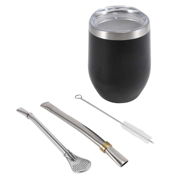Yerba Mate Gourd Tea Cup Set 12Oz,Double-Wall Stainless Coffee Water Cup with Lid 2 Bombillas Straw