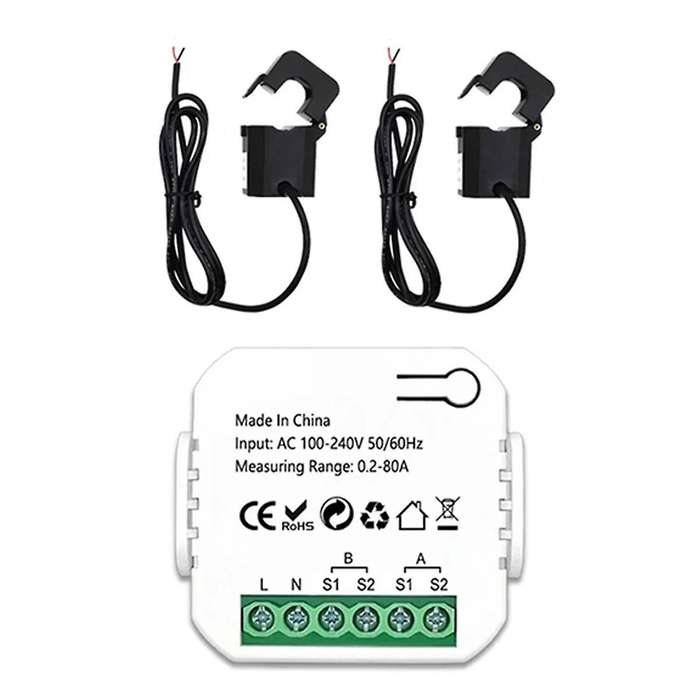ZigBee 2 Channel Energy Meter Bidirectional with Current Sensor Tuya Smart Monitor Power 80A 110V/2
