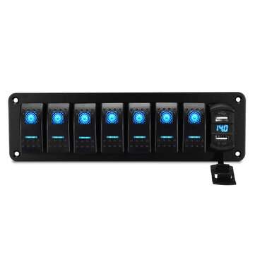 8 Gang Rocker Switch Panel Circuit Breaker LED Waterproof Car Marine Boat RV (COLOR: BLUE)